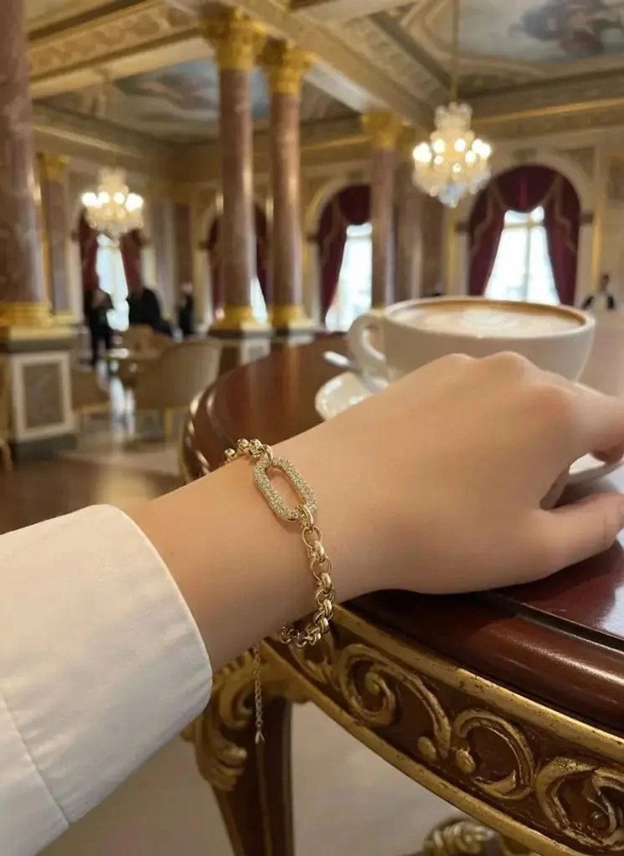 Dorvina Fully Design VIP Staal Op 14K Verguld Zirkonia Tifany Dames Armband