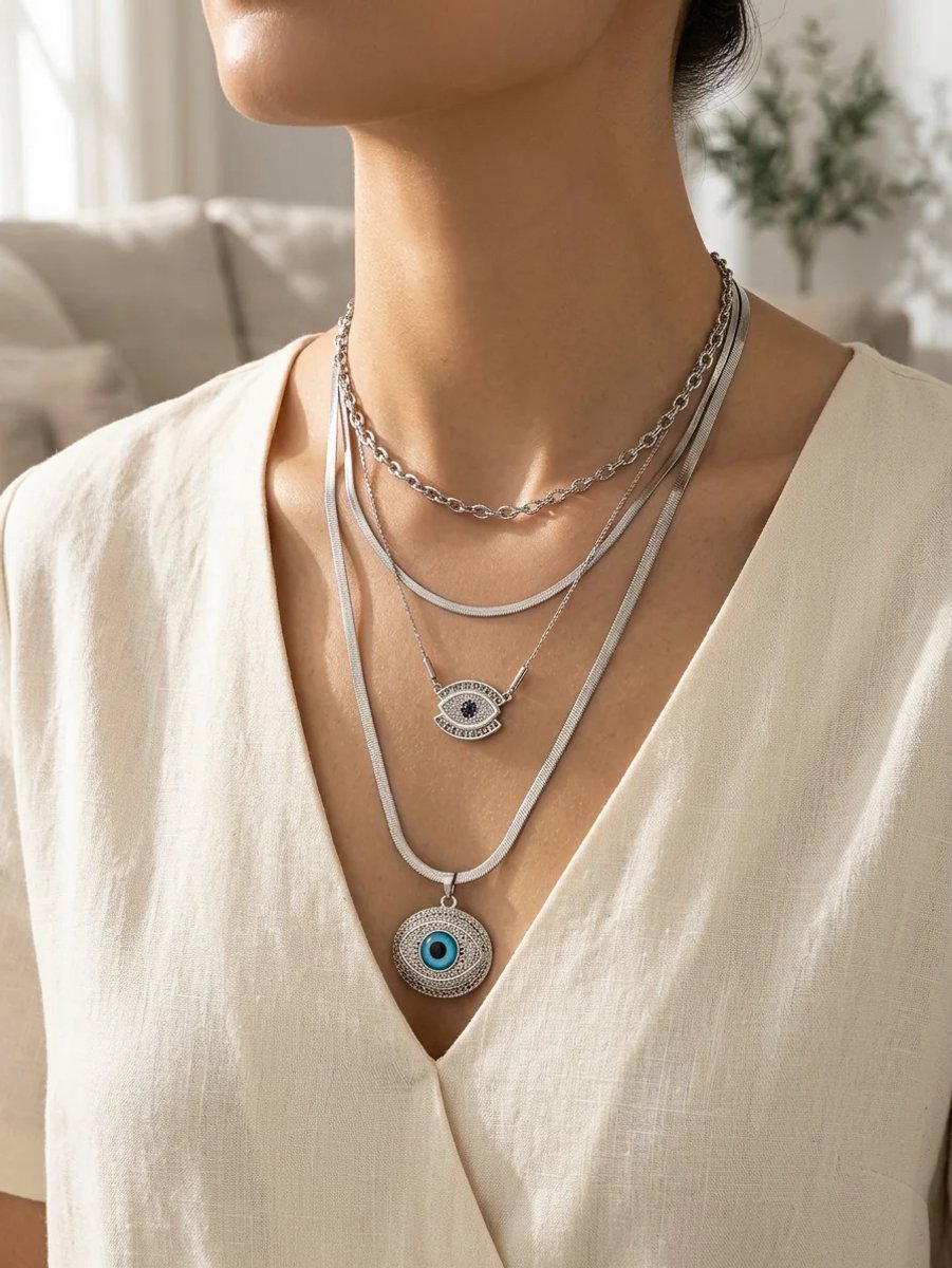 Dorvina 316L Staal Zilverkleurig Dames Ketting Seti 4 Adet Kolyeden Olusan Zirkonia Oog Model Ketting Kombini
