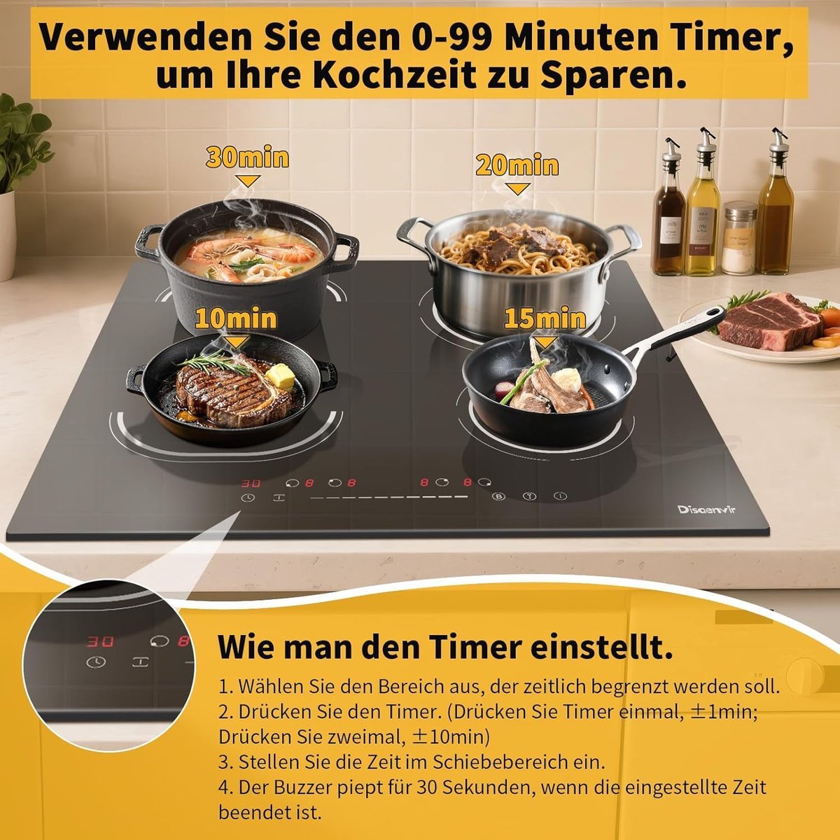 Inductie Kookplaat - Elektrische Kookplaat - Snel Koken - Flexibele Zones - 60 cm - Zwart
