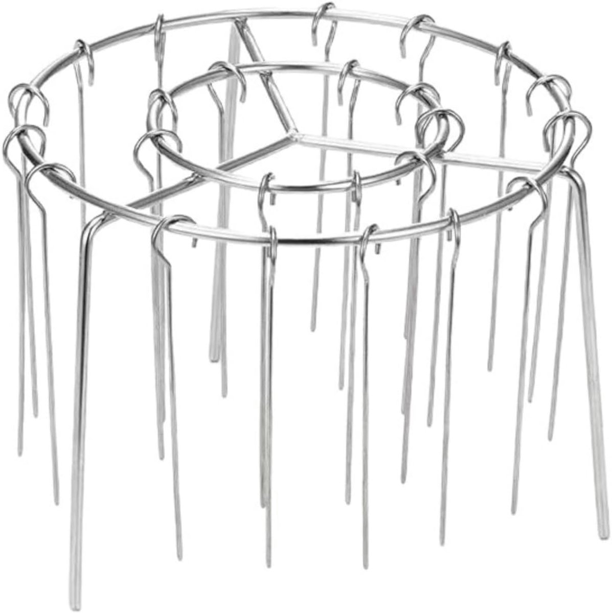 Airfryer Spiezenrek - Rond Hanging Grillrek voor Luchtfriteuse - Airfryer Accessoire Spiezenhouder - Met 24 Haken voor Spiezen - Barbecuegrill - RVS - Hittebestendig, Duurzaam Antiaanbak Rekje - Gelijkmatig Bakken - Voor airfryers en ovens - Zilver
