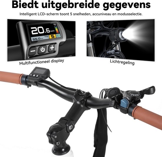 HILAND Starry elektrische stadsfiets - 26 inch - 250W motor - 50km actieradius - 36V 7.8Ah accu - Shimano 7-versnellingen - Unisex - Wit — afbeelding 3