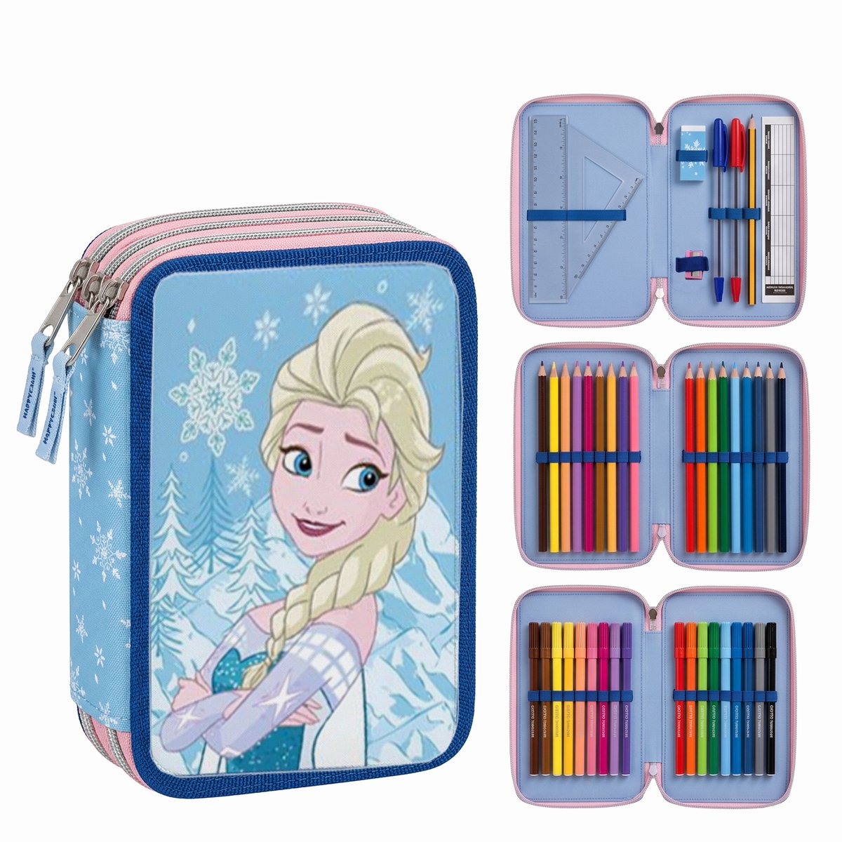 Frozen Gevuld Etui 3 Vakken – Elsa – 51 Delig – Officieel Gelicenseerd