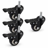 Zwenkwielen Set van 4 met Rem - 40mm Rubberen Loopwiel M8 Schroefdraad - Zware Transportwielen 60KG Draagvermogen - Universele Meubelwielen en Kastwielen voor Werkbank en Meubels - Zilver en Zwart
