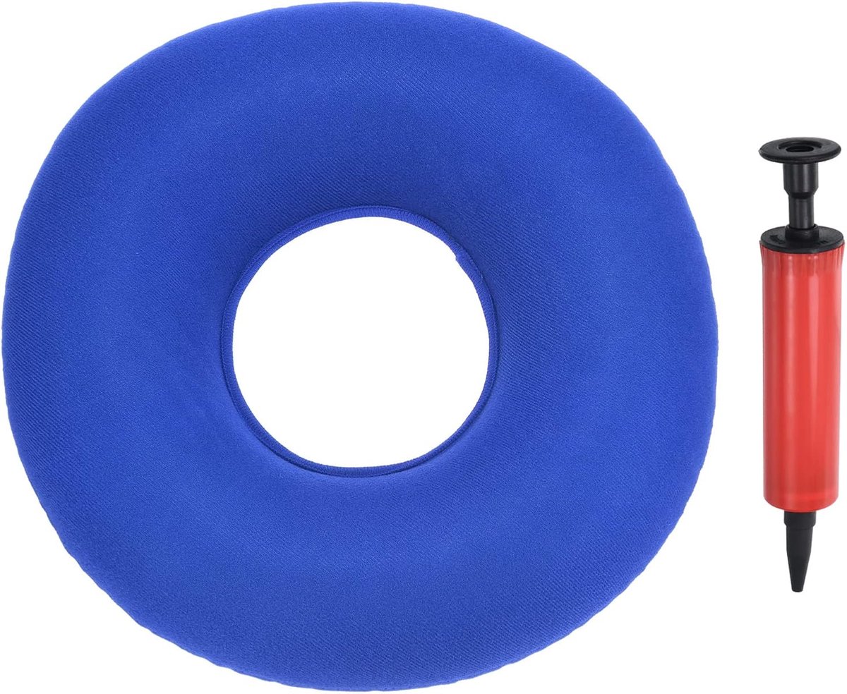 Opblaasbaar zitkussen, draagbaar donutkussen, zitkussen met rug- en lendensteun, geschikt voor rolstoelen, bureaustoelen en ligstoelen