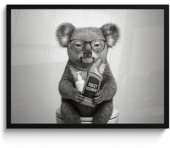 Poster in lijst - Fotolijst 70x50 cm - Posters - Koala - Bril - Toilet - Posterlijst zwart - Decoratie - Wanddecoratie woonkamer - Muurdecoratie slaapkamer