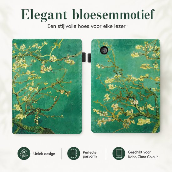 BukkitBow - Beschermhoes geschikt voor Kobo Clara Colour - E-reader Cover - Smart Sleep Cover - Bloemen / Bloesem motief - Groen van Merkloos — afbeelding 4