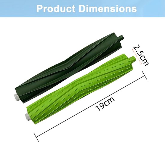 Productafmetingen: groene en donkergroene rolborstel, 19cm lang en 2,5cm breed.