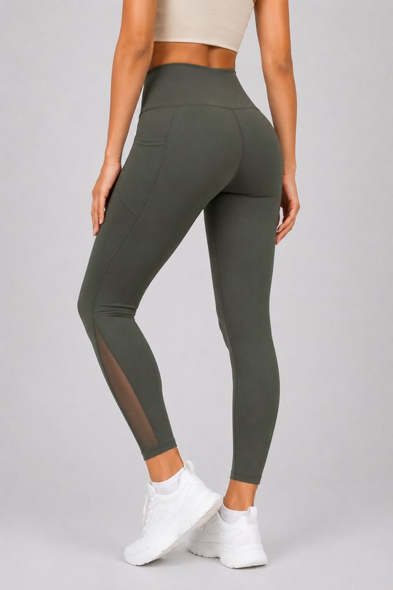 SparkNine Meshtone Sportlegging - M - groen - mesh details & handige zakken - sportbroek - ademend & stijlvol - elastisch - squatproof — afbeelding 3