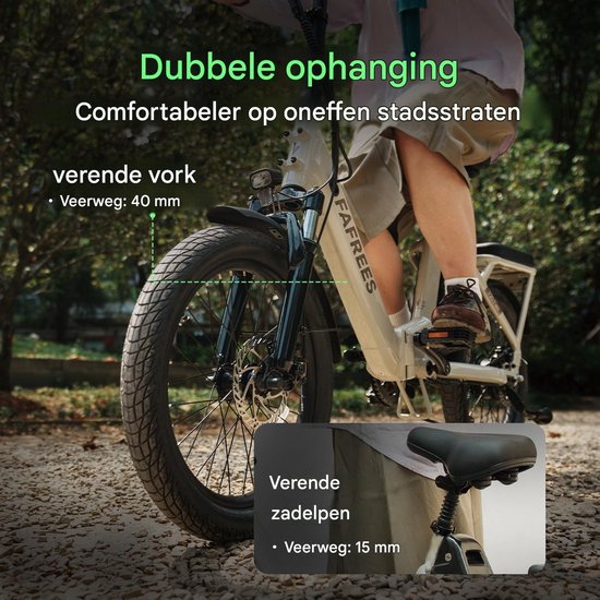 Fafrees Elektrische fiets - Actieradius120km - Verwijderbare batterij 36 V 20Ah - Motor 250W - Shimano 7 versnellingen - Koppelingssensor aan beide zijden - 20 Inch Commuter E-Bike - Dubbele Vering - 20 Inch opvouwbare City Commuter E-Bike - Wit van FAFREES — afbeelding 4