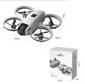 Afmetingen van de witte I1 PRO drone en de verpakking, inclusief de drone en afstandsbediening.