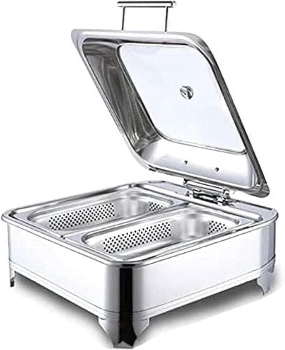 Voedselwarmer Set - Chafing Dish - Buffet Serveren - Zichtbare Deksel - 6 Liter Capaciteit - Zilverkleurig