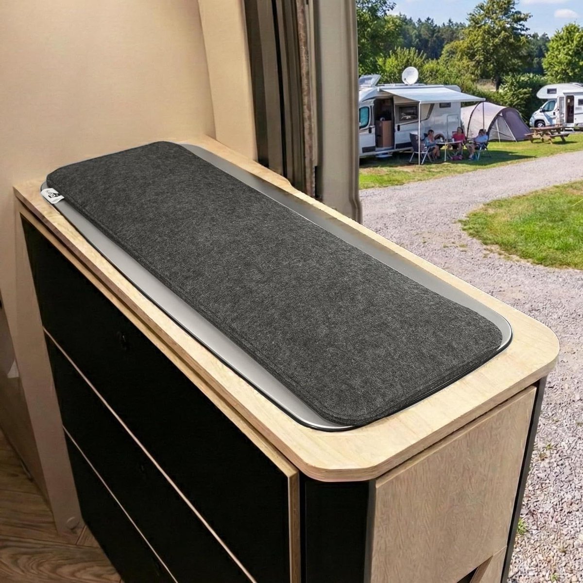 Aanrechtblad Beschermer - Kookplaat Deksel - Camper Keuken - Geluiddempend Vilt - 89 x 28 cm - Grijs Melange