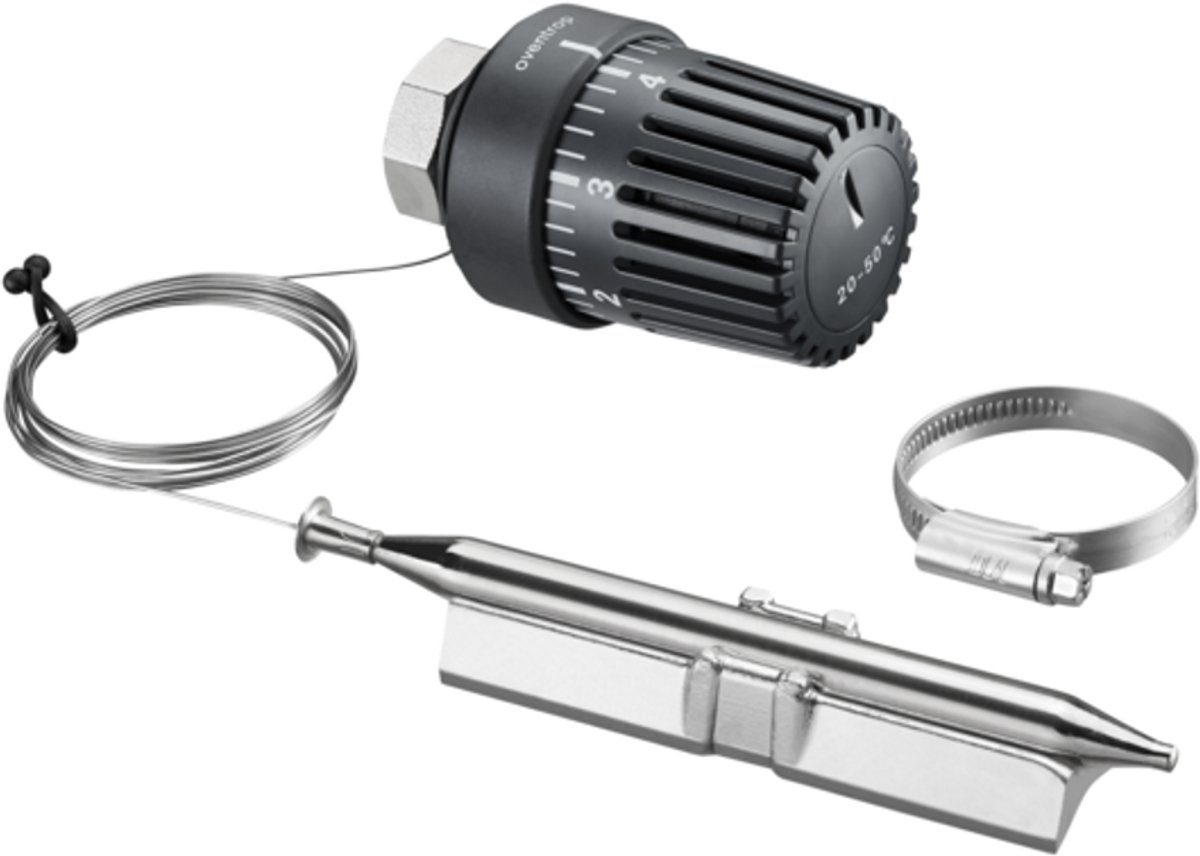 OVENTROP temperatuurregelaar met aanvoelsensor en warmtegeleidingsvoet 50 - 80 C, capillaire buis 2 m, 1142864