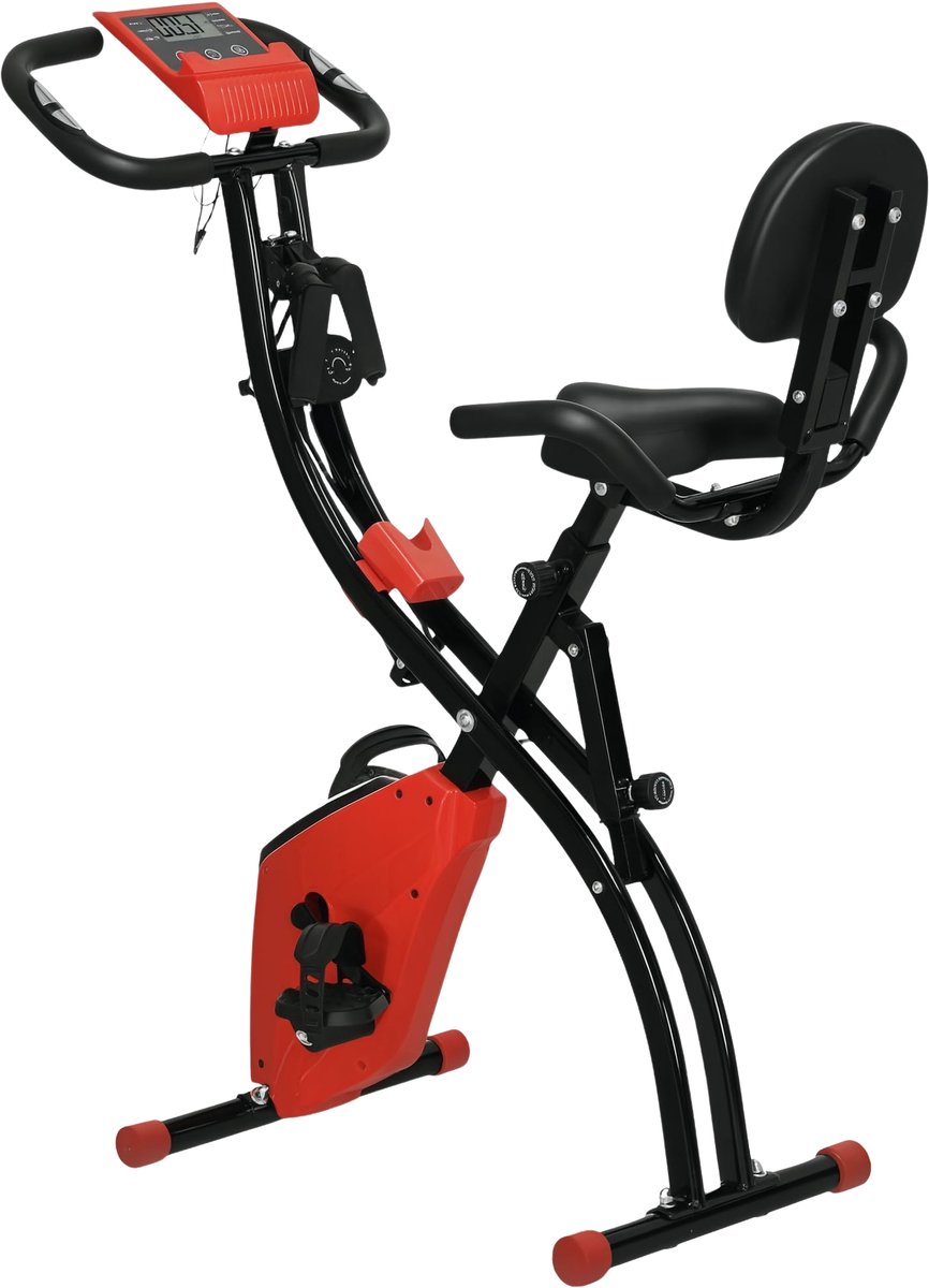 Opvouwbare X-Bike Hometrainer – Exercise Bike met LCD Display – Fietstrainer voor Thuis Fitness en Cardio – Rood