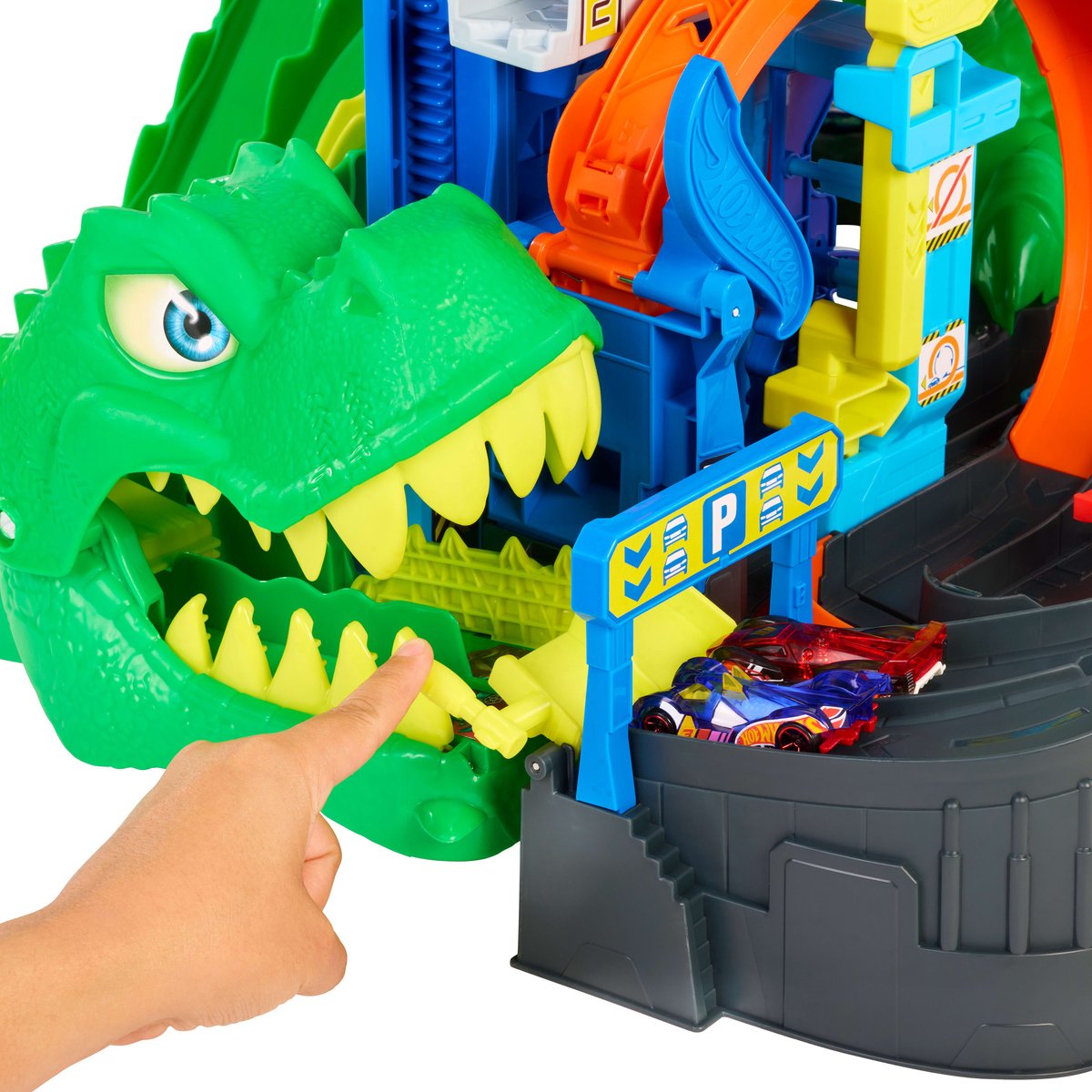 Hot Wheels City Ultieme T-Rex Garage - met 2 speelgoedauto's en opbergruimte voor meer dan 50 auto's — afbeelding 8