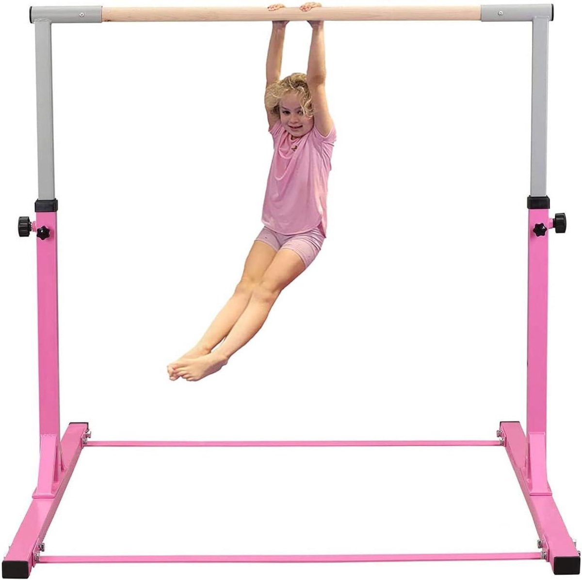Gymnastiek Stang - Klimrek Kinderen - Thuis Sporten - Dubbel Veiligheidssysteem - Verstelbaar 95-150cm - Roze