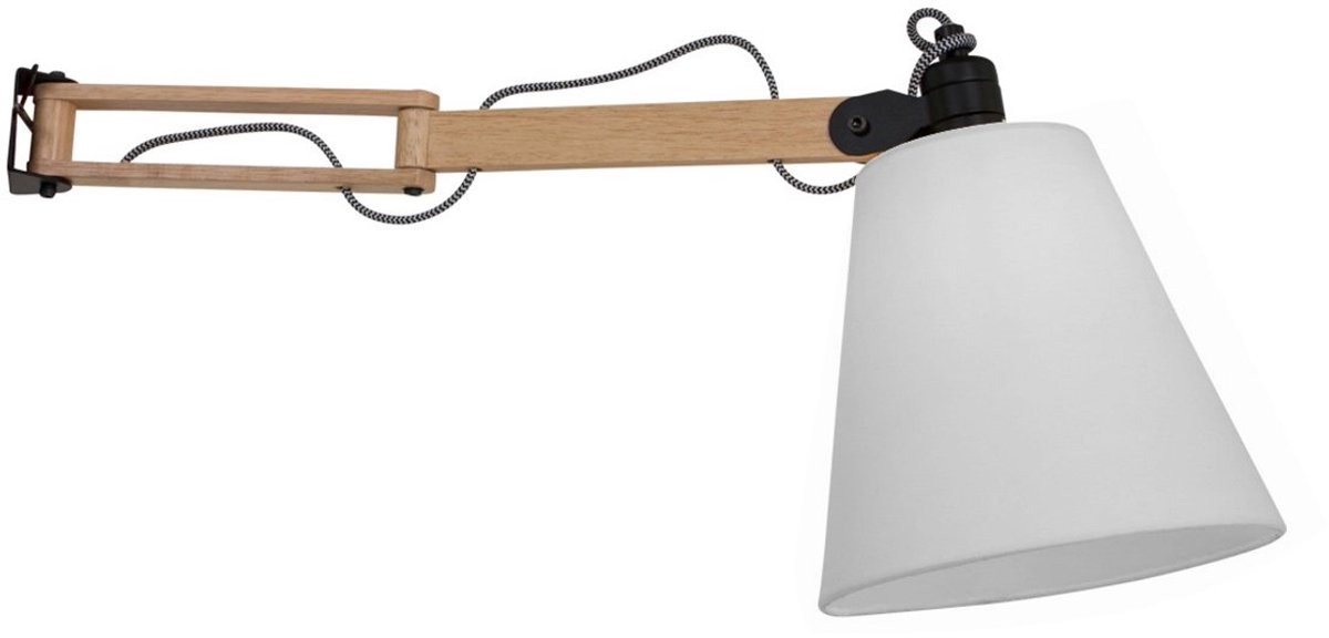 Wandlamp Dion 8853BE Scandinavisch crème en hout met uitklapbare arm, E14 fitting - Mexlite