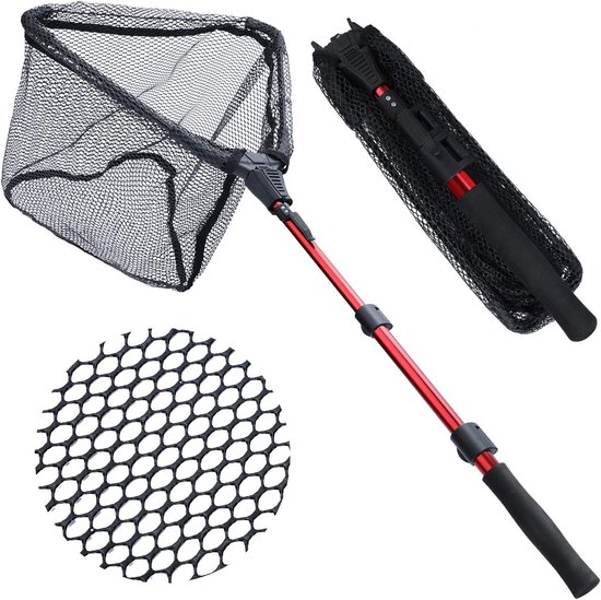 Visnet Inklapbaar - Schepnet Telescoop - Vissen Vangen - Duurzaam Nylon Mesh - 45 inch - Rood — afbeelding 4