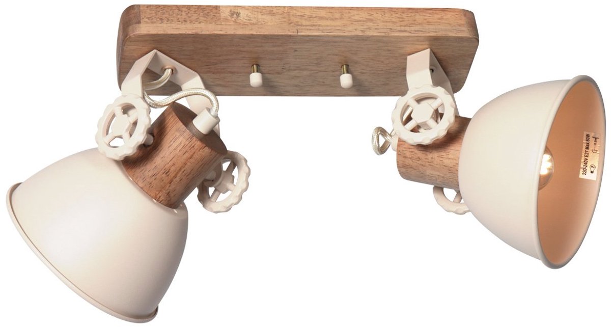 Gearwood 7969CR plafondlamp - Crème, houtaccent, 15 cm diameter, draaibaar en kantelbaar - Mexlite industriel design voor binnen gebruik
