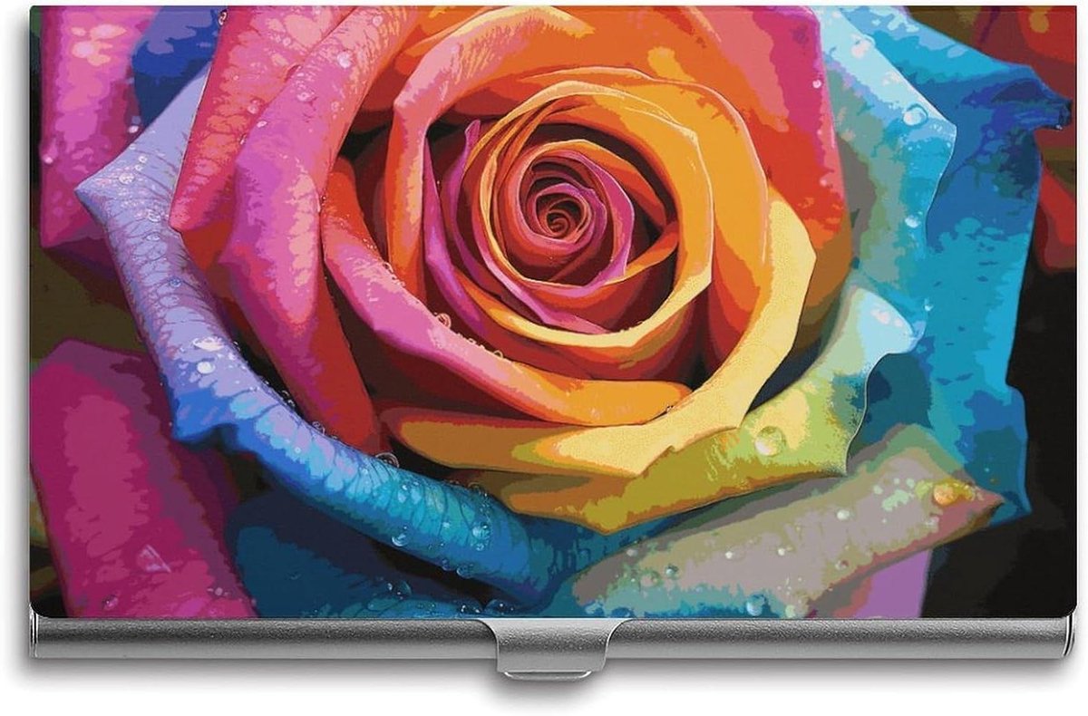 Visitekaarthouder - Kaarten Portemonnee - Professioneel Presenteren - Slanke Aluminium Legering - 94 cm Lengte - Regenboog Bloem