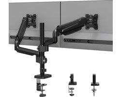 Dubbele Monitorhouder - Gasveer Arm - Ergonomisch Werken - Flexibele Aanpassing - 13-32 Inch - Zwart