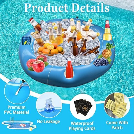 Zwevende Pooltafel - Opblaasbare Tafel - Buiten Entertainment - Met Drankhouders - 100 x 100 cm - Meerdere Kleuren — afbeelding 3