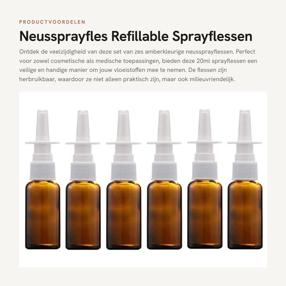 Dailygoods- Neussprayfles 20ml - 6 Stuks - Amber Glas - Herbruikbaar - Vernevelaar - Lichtgewicht - UV-bescherming - Sprayfles