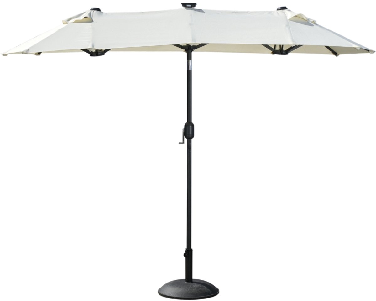 Grote Dubbele Parasol - Tuinparasol met Zonnepaneel & 35 LED's - Stokparasol - 292 x 150 cm - Strandparasol - UV-Bestendig - Kantelbaar & Verstelbaar - Strand, Balkon, Terras & Tuin - Beige