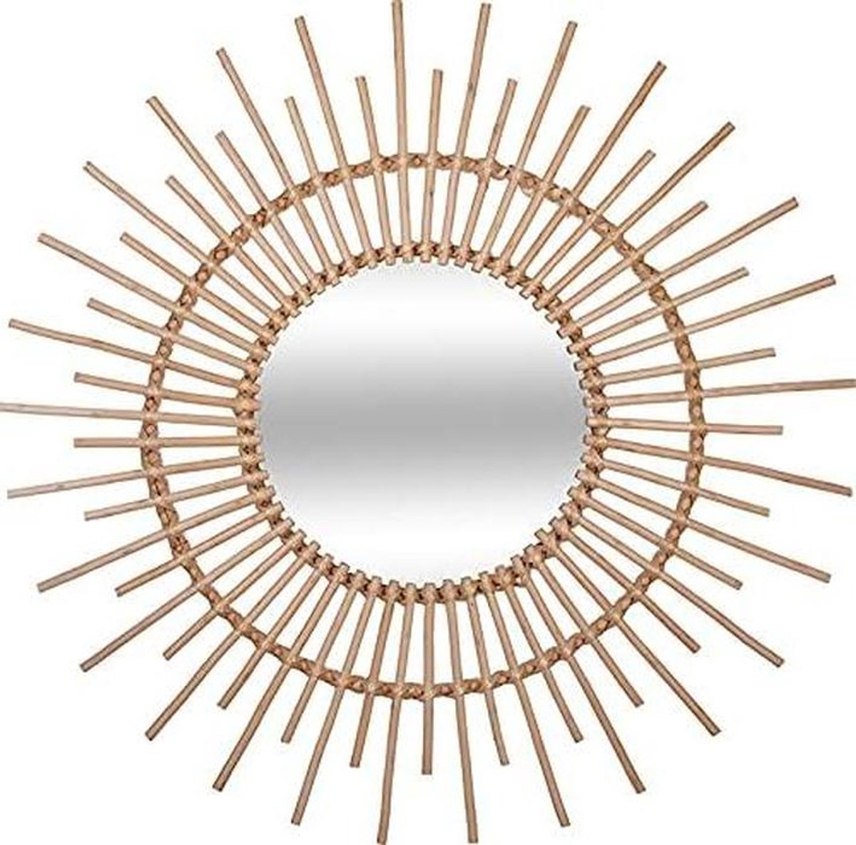 Ronde spiegel - Zonnespiegel rotan - Wanddecoratie huis - Natuurlijk rotan frame - 76 cm -