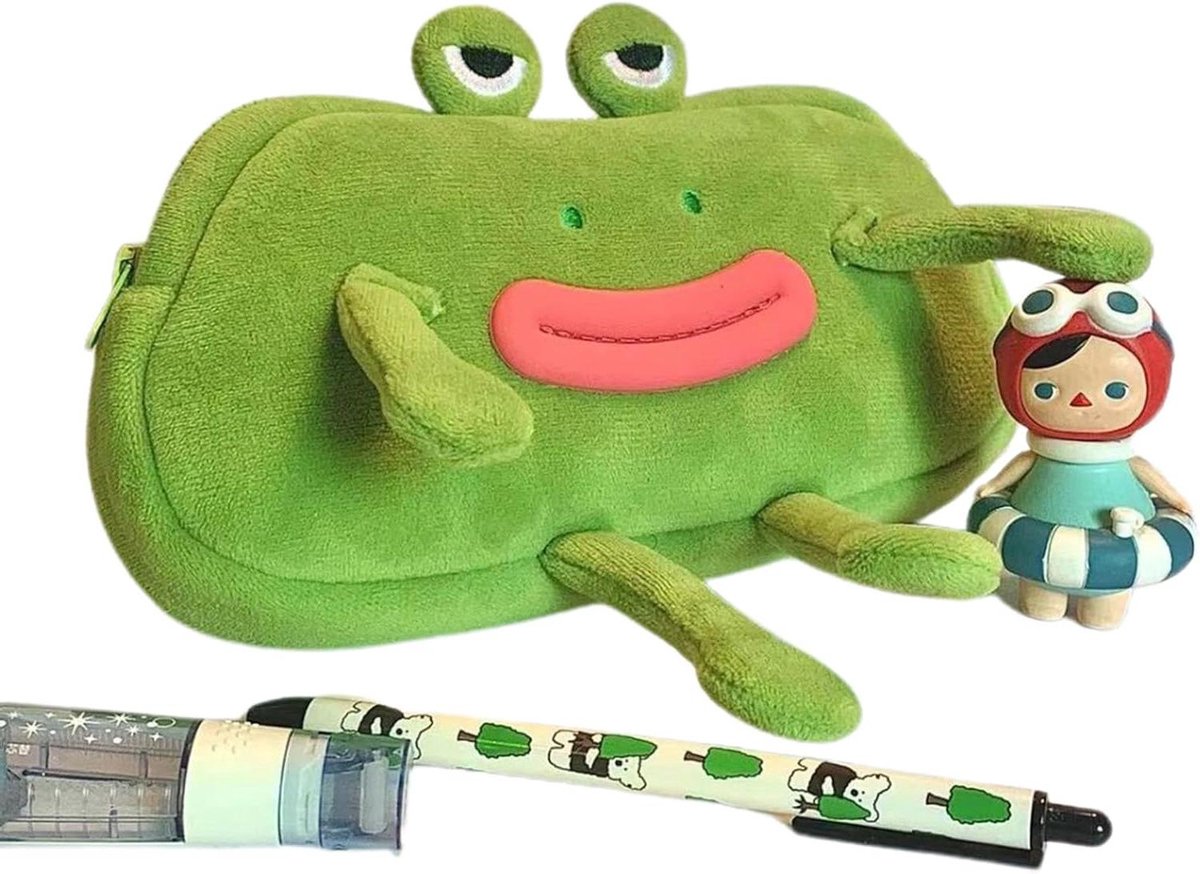 Kikker Etui - Schattige Tas - Bureau Organisatie - Zacht Pluche Materiaal - 21 cm - Groen