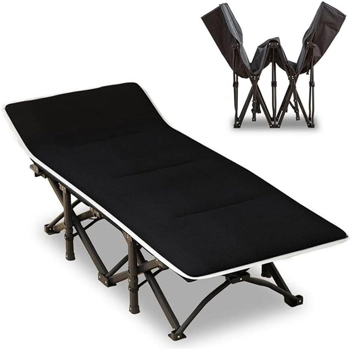 Campingbed met Matras - Draagbaar Logeerbed - Buiten Ontspannen - Inklapbaar en Snel Klaar - 186 x 66 cm - Grijs