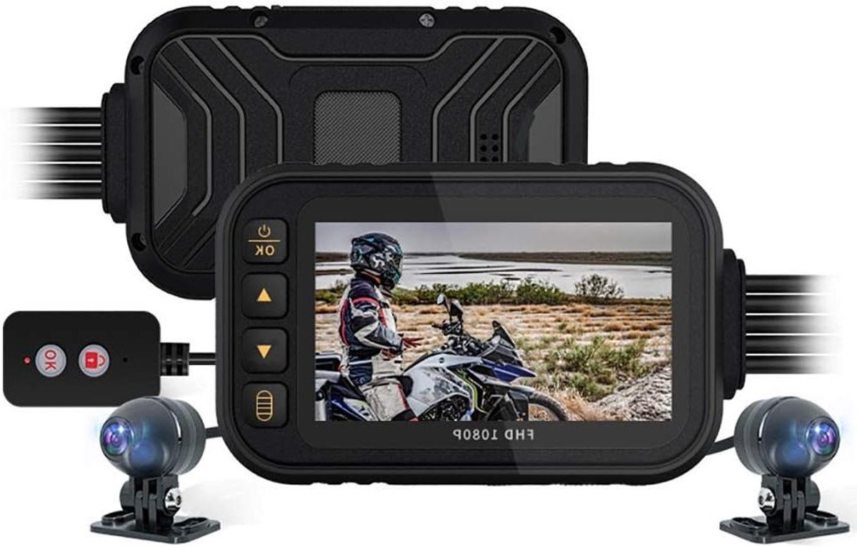 Motorfiets Dashcam - Dubbele Camera - Veilig Rijden - Volledig Waterdicht - 3 Inch IPS - Zwart