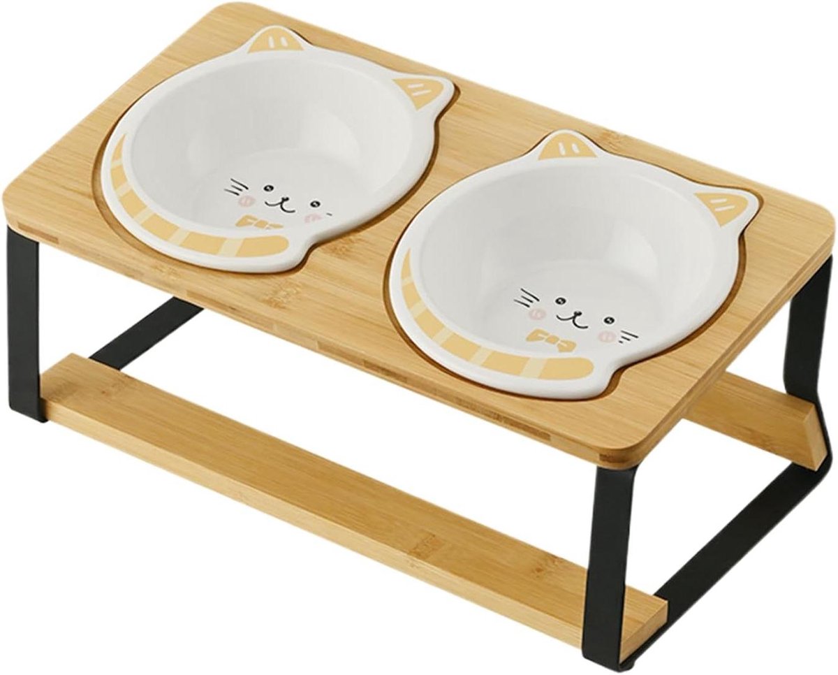 Verhoogde Hondenkommen - Dubbele Voerbak - Comfortabel Eten - Antislip Houten Basis - 33 x 18 x 14.5 cm