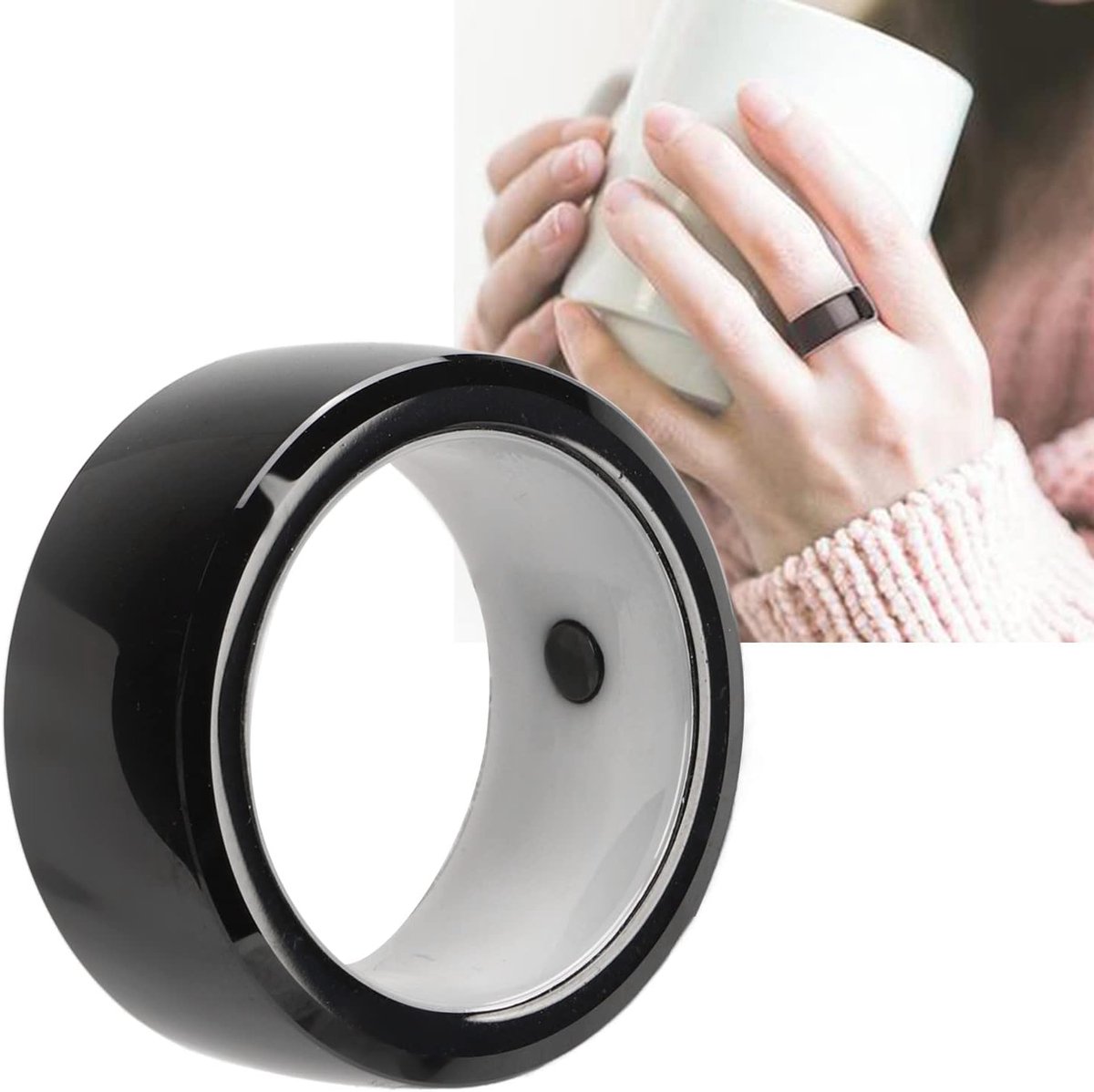 Slimme NFC Ring - Draagbare Chip - Snelle Data Delen - Tai Chi Ontwerp - 128 GB Opslag - Zwart thumbnail 4