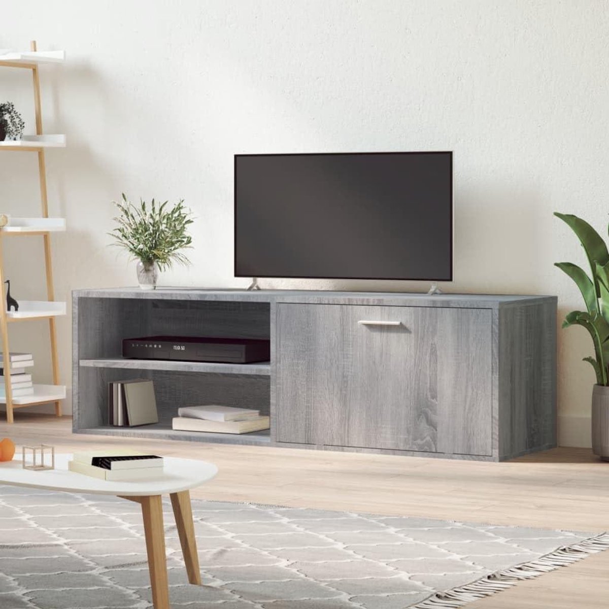 TV-kast grijs Sonoma 120 x 34 x 37 cm van hout met tv-lowboard, televisietafel en veel opbergruimte voor 4 apparaten