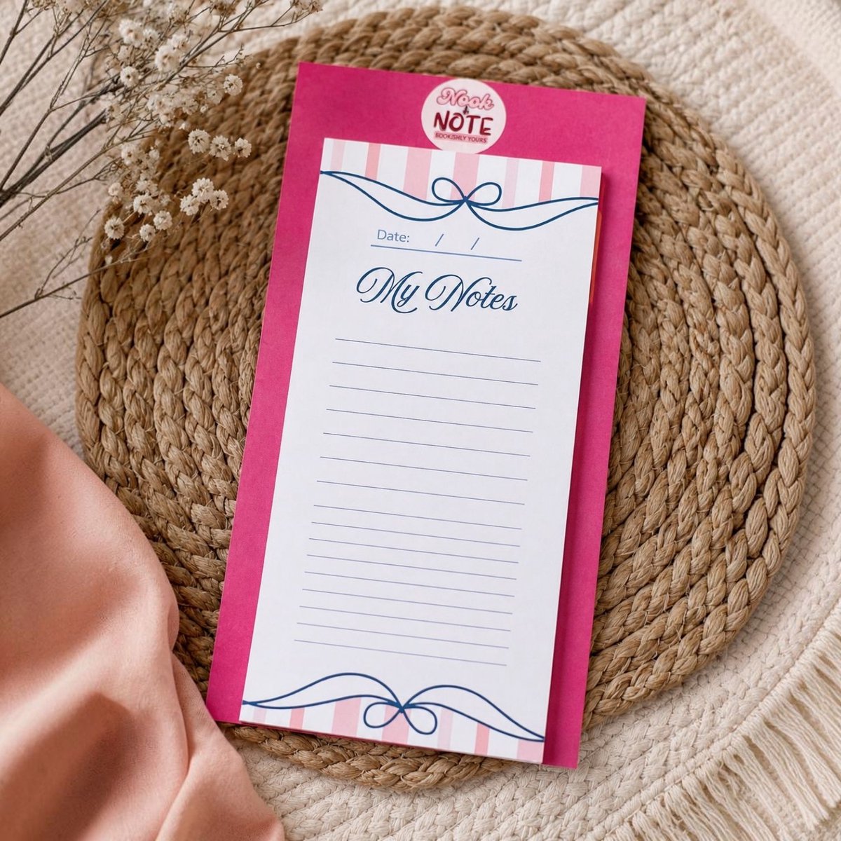 Nook & Note - My Notes Notitieblok - Roze Strik Design - 30 Vellen - 80 gsm - 10 x 21 cm