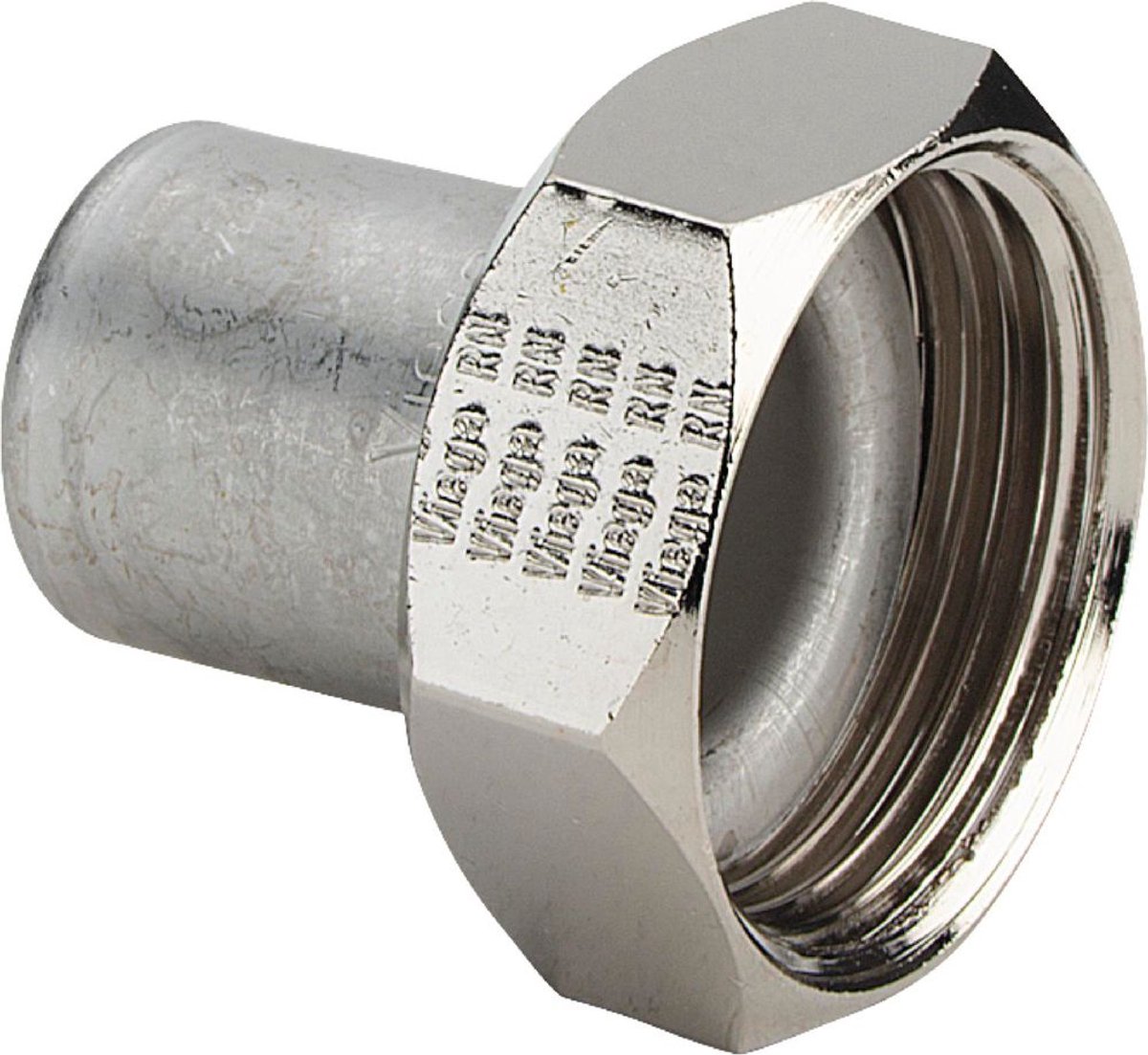 Viega Sanpress Inox-aansluitkoppeling, d 18mm, G 3/4 messing vernikkeld, roestvrij staal model 2364, 438197