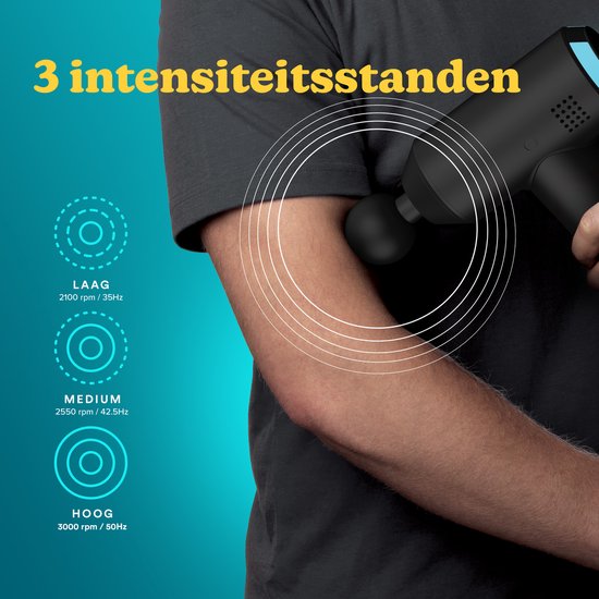 HoMedics PGM200 Draadloze Massage Gun - Lichtgewicht Design - 3 Opzetstukken - 3 Intensiteitsinstellingen - 1 uur Batterijduur - Oplaadbaar - Massageapparaat -Zwart