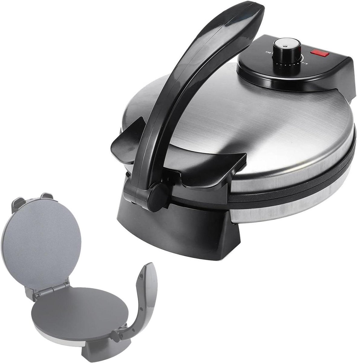 Elektrische Tortillamaker - Platbrood Maker - Thuis Gerechten Maken - Dubbelzijdig Verwarmen - 25 cm Plaat - Zilverkleurig