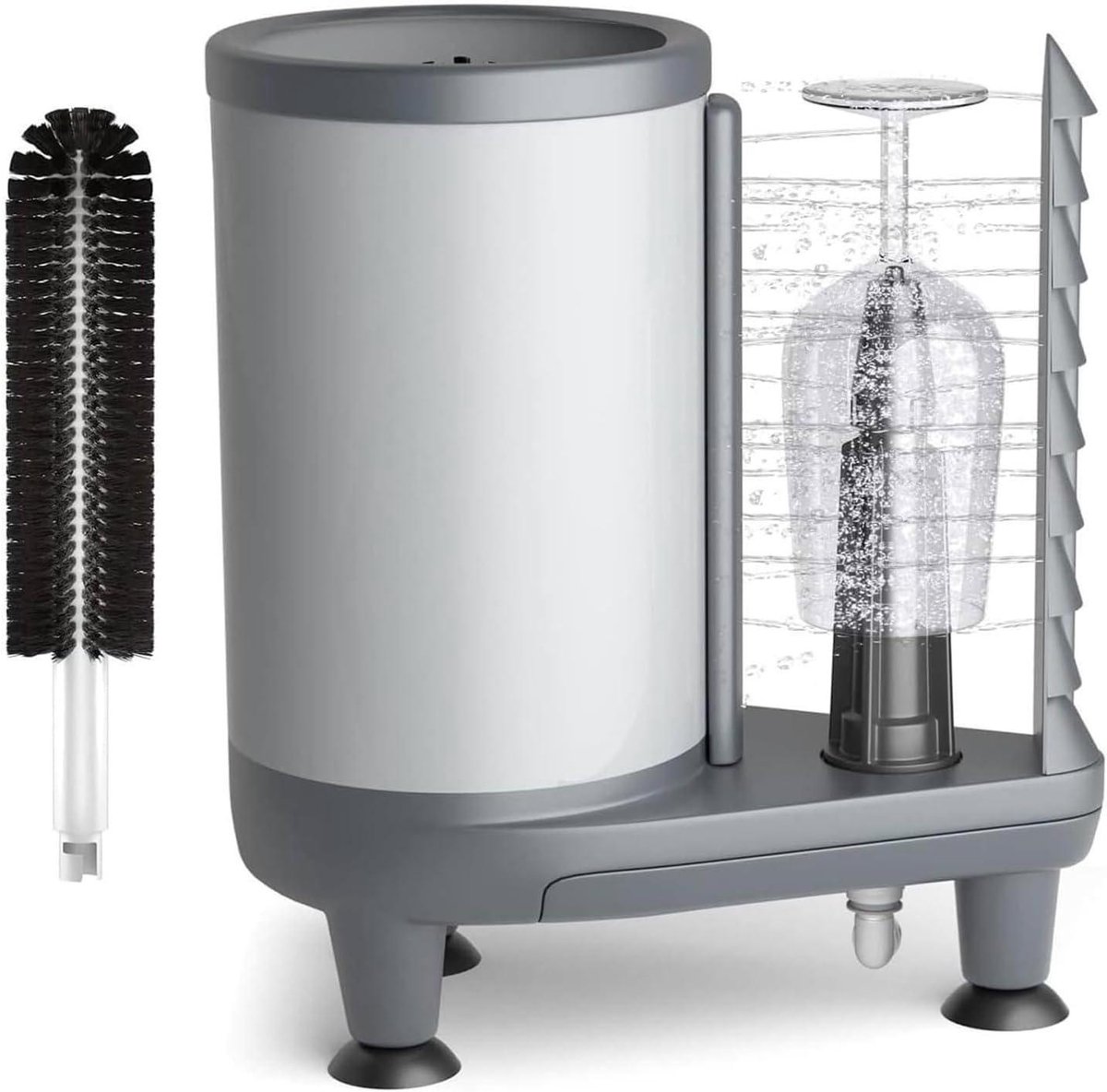 Glazen Wasmachine - Beker Reiniger - Snel Glazen Wassen - 360° Nylon Borstel - Niet-elektrisch - Zilver