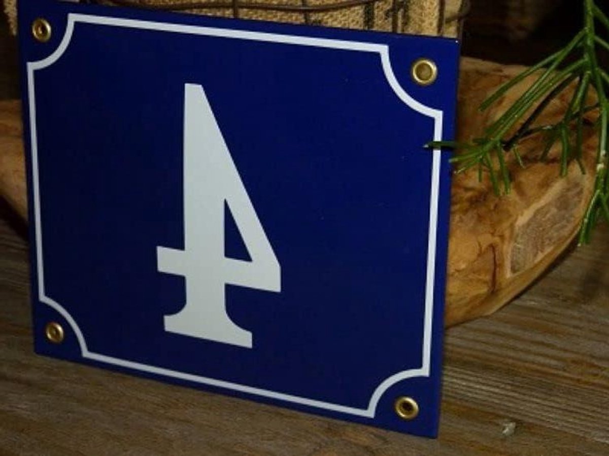 Emaille Huisnummer - Nummerbord Gebold - Huis Identificatie - Handmatig Gekleurd - 18x15 cm - Blauw