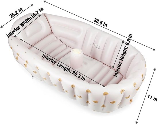 Opblaasbaar babybadje met geïntegreerde ingebouwde luchtpomp - Geen externe pomp nodig - Antislip, draagbaar peuterbadje - Reisvriendelijk, opvouwbaar babybadje voor pasgeborenen tot 24 maanden (Beren) — afbeelding 2