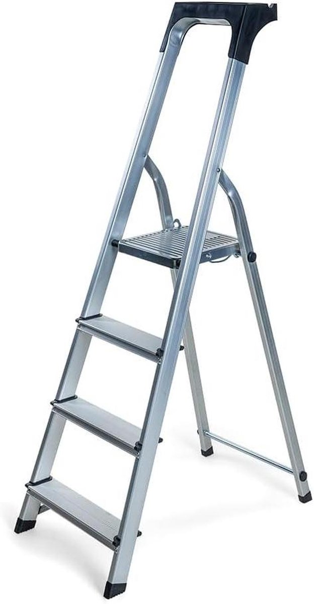 Huishoudtrap 4 treden - Keukentrap Aluminium - Klusjes Binnen Huis - Extra Dik Aluminium - 84 cm Hoog - Zilver