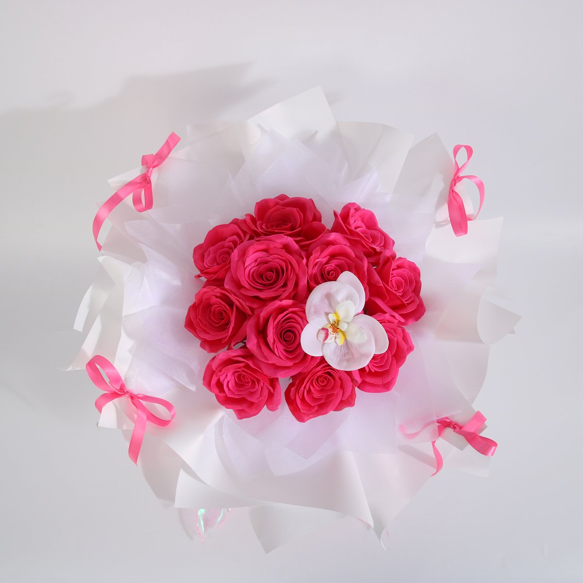 La Roselle Amsterdam Rozen Boeket – Geurende Kunstrozen met Orchidee – Roze Bloemenboeket Roze, Fuchsia, Wit