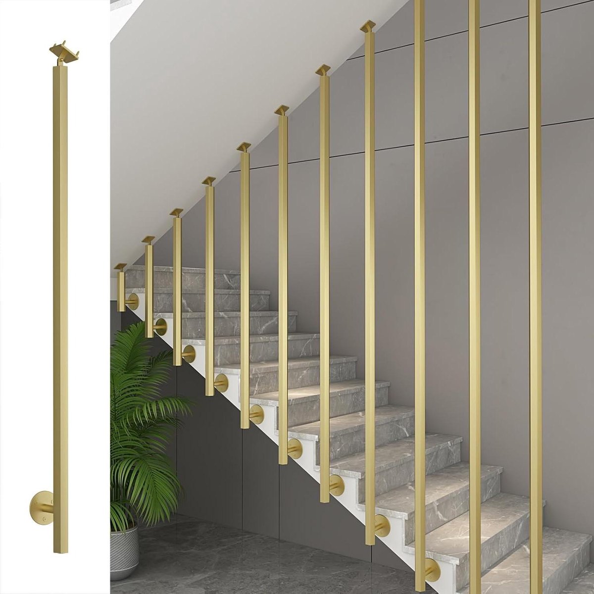 Trapleuning Paal - Baluster Spindel - Veilige Trappen - 270° Verstelbaar - 210cm Hoog - Goudkleurig