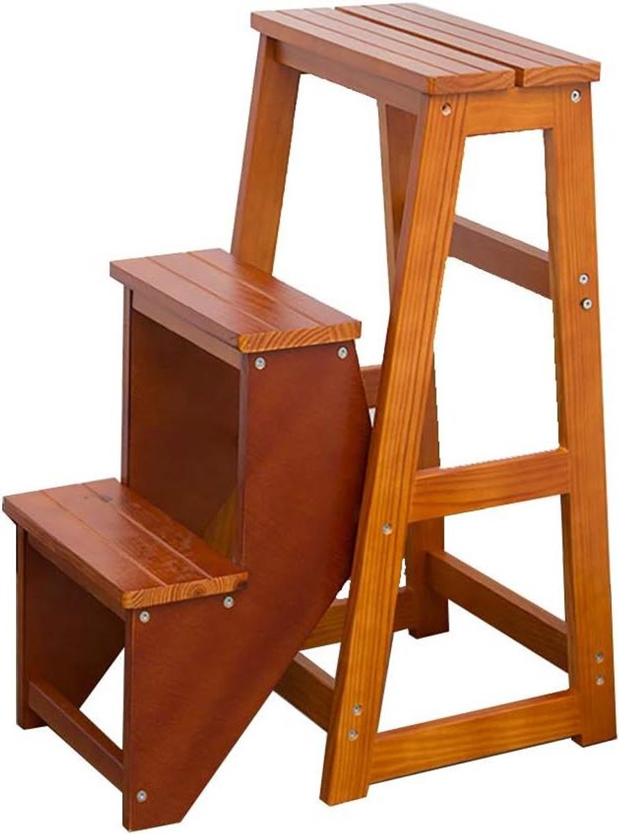 Opstap kruk - Houten trapje - Keuken klusjes - Vouwbaar ontwerp - 36x58x77 cm - Walnoot