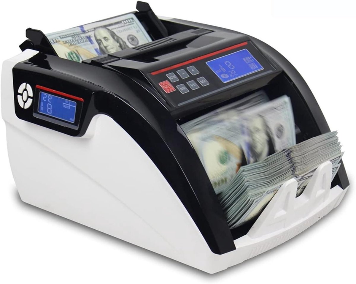 Geldtelmachine - Bankbiljet Tellen - Snel Geld Verwerken - UV MG Detectie - 300 Stuks - Zwart