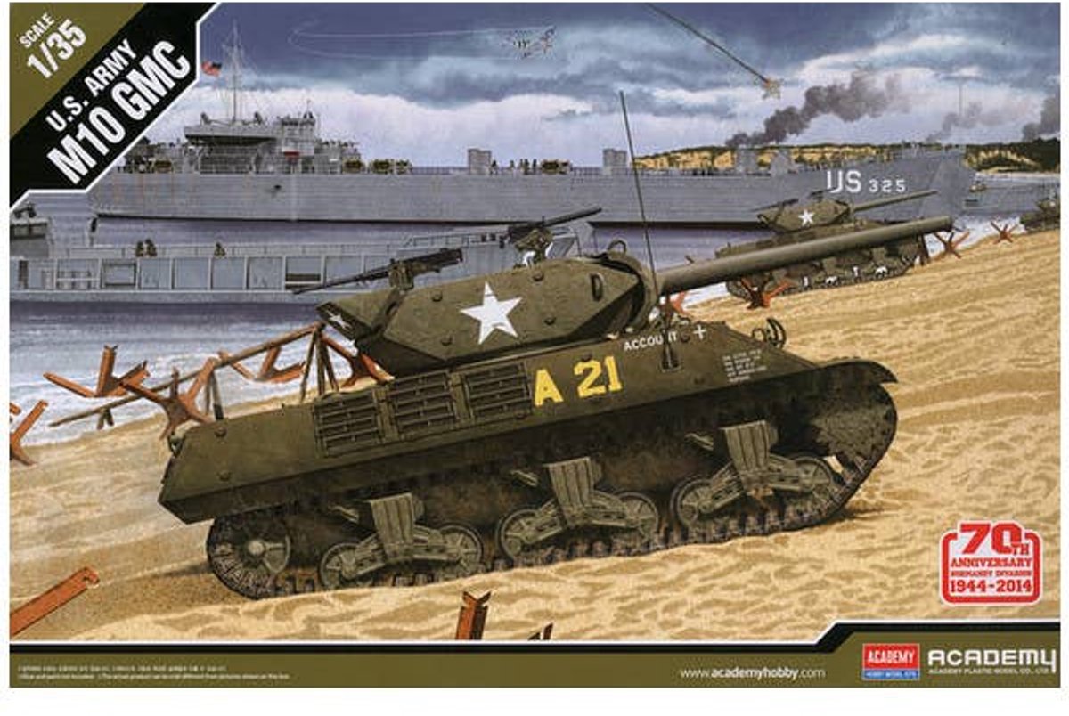 Academy Modelbouwpakket Militaire voertuigen - 13288 US Army M10 GMC WWII - 70th anniversary Normandy invasion 1944 - Amerikaanse Tankjager Plastic - 1:35 - Modelbouw