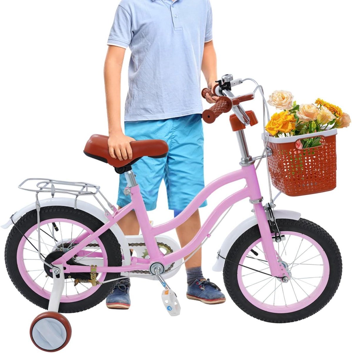 Kinderfiets - Loopfiets - Leren Fietsen - Met Steunwielen - 14 inch - Roze