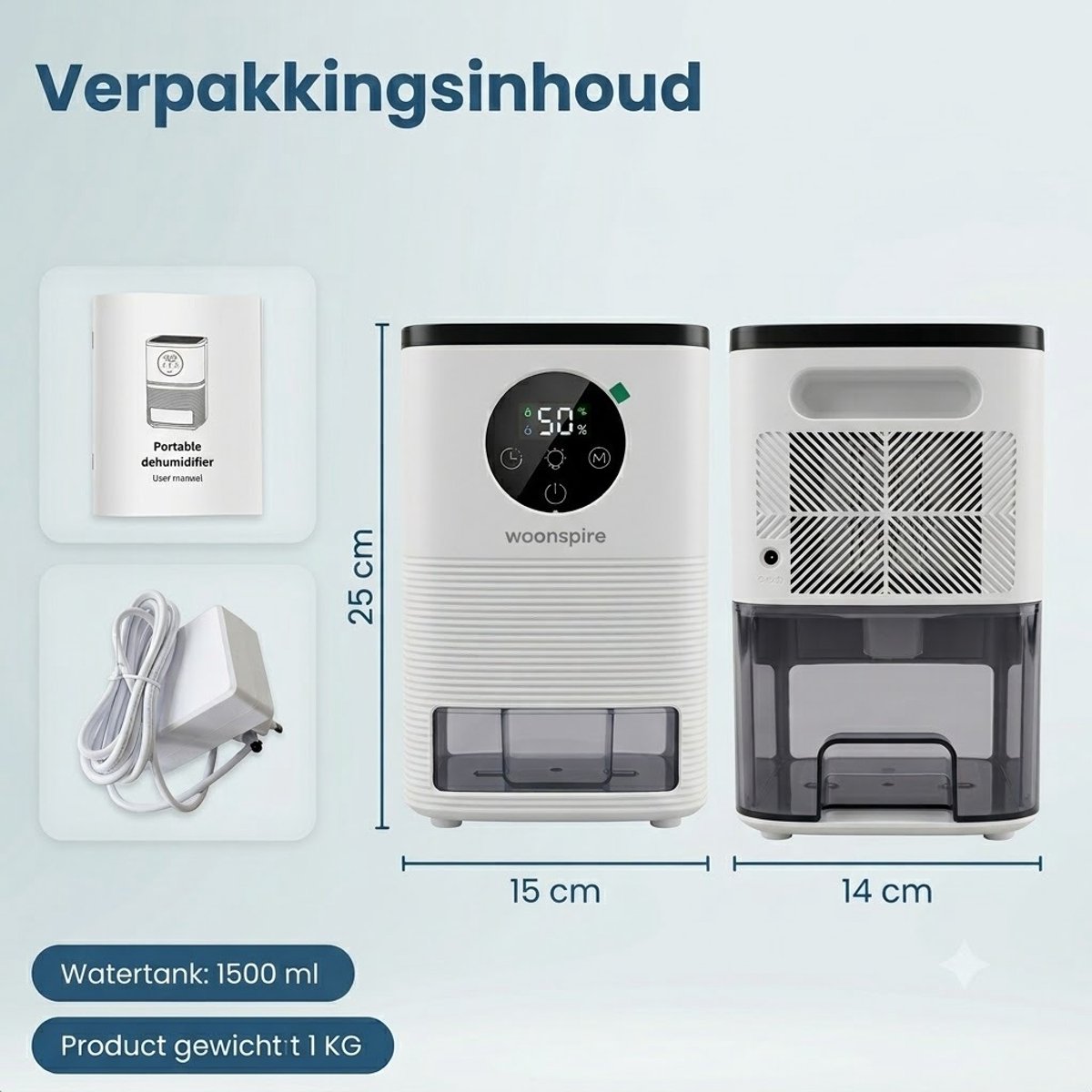 Woonspire AirLite Luchtontvochtiger - 23W, fluisterstil, 1500ml thumbnail 4
